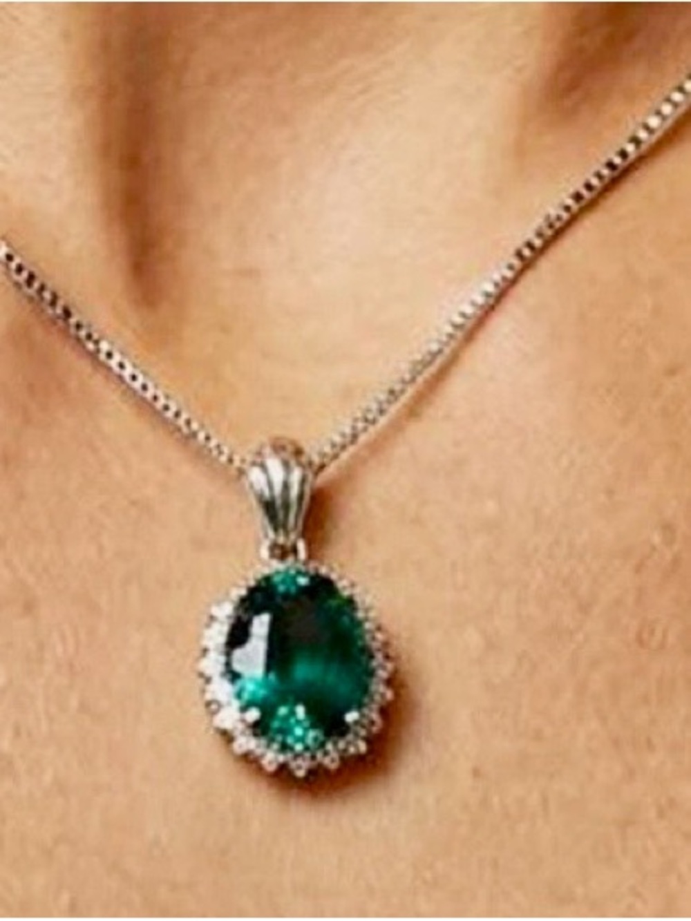 15ct Tourmaline & Sapphire Pendant Necklace .925 Sterling Silver 18" Box chain - Picture 2 of 9